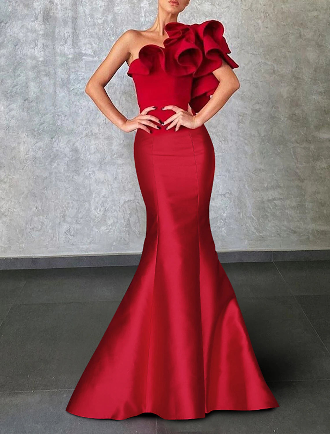 Mermaid / Trumpet Evening Gown Corsets Dress Formal Wedding Guest Floor Length Sleeveless One Shoulder Taffeta with Ruffles Shouder Flower