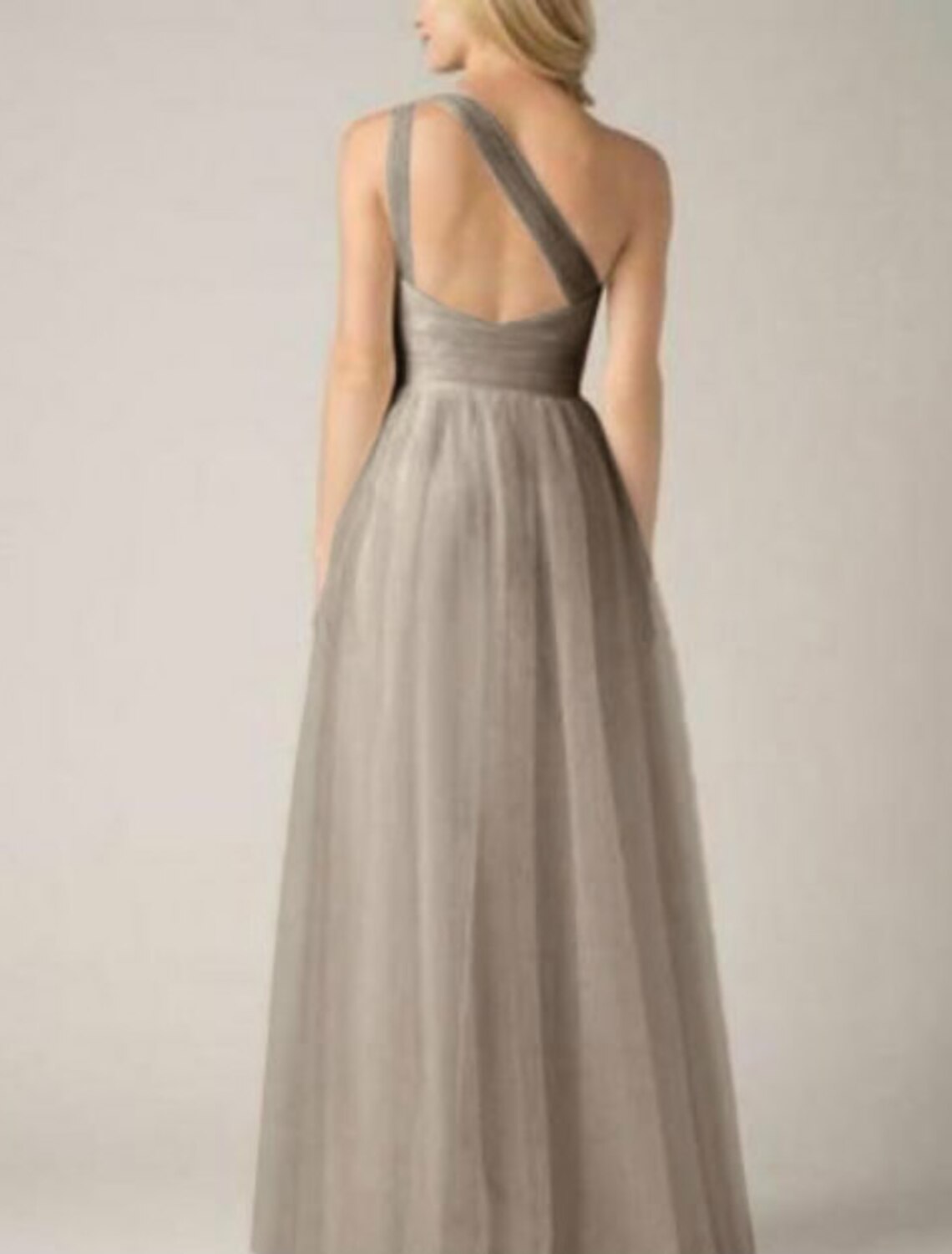 A-Line Bridesmaid Dress One Shoulder Sleeveless Elegant Floor Length Tulle