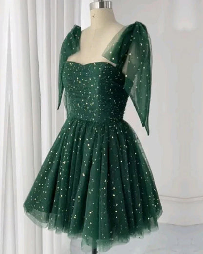 A-line Tulle Starry Short Homecoming Dresses