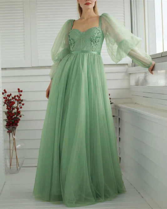 A-line Tulle Cottagecore Corset Prom Dresses