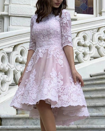 A-line short sleeves with lace appliques Homecoming Dresses