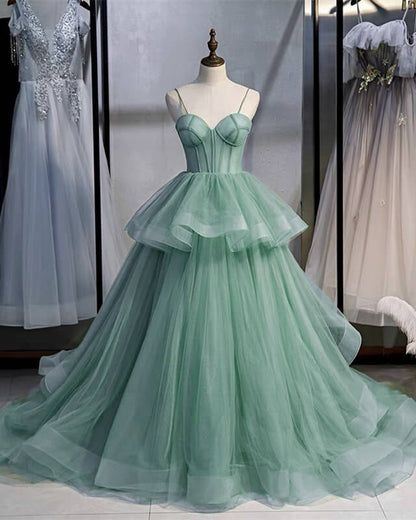 A-line Sweetheart Corset Ruffles Ball Gown Prom Dresses