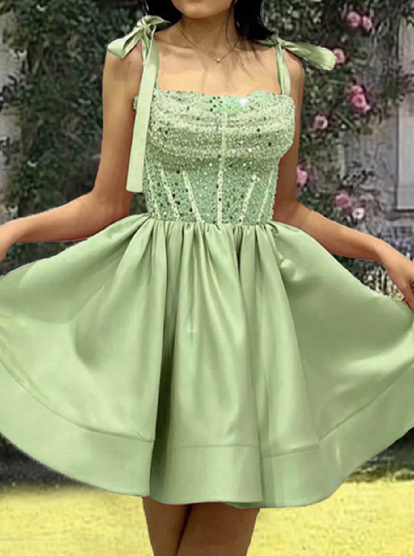 A-line Satin Sequin Beaded Homecoming Dress