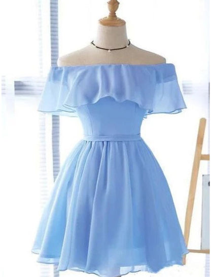 A-Line Short / Mini Off Shoulder Homecoming Dresses Elegant Dress Holiday Sleeveless Chiffon with Ruffles