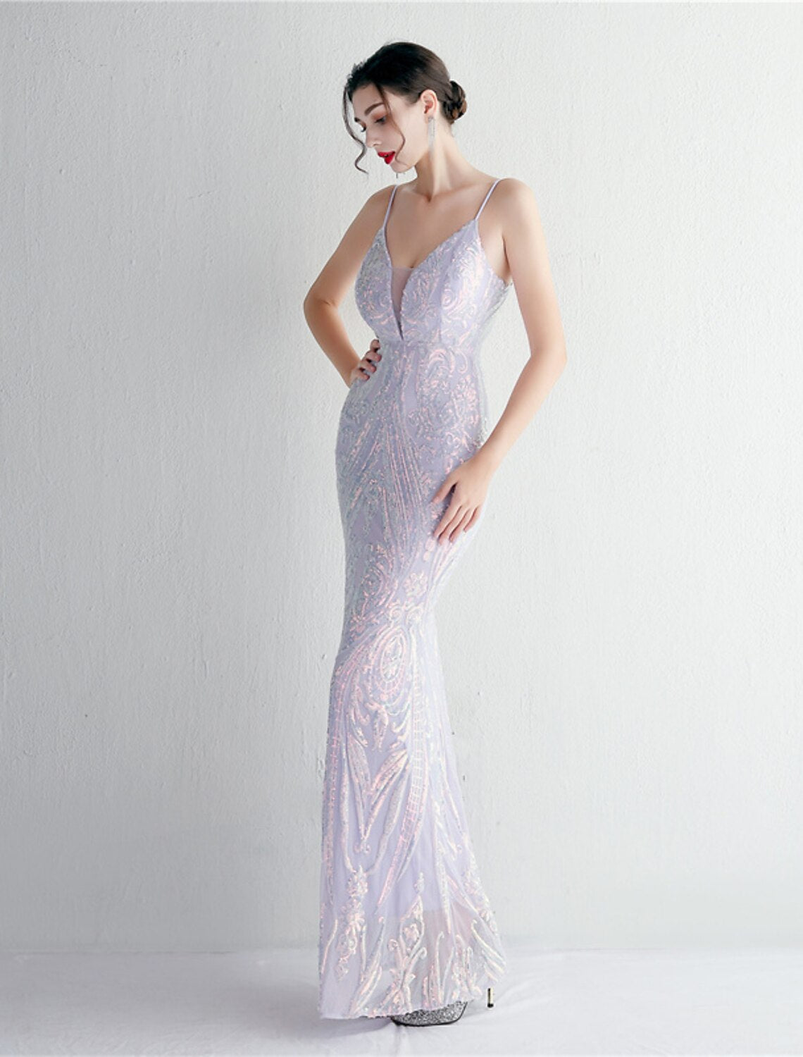 Mermaid / Trumpet Evening Gown Sparkle & Shine Dress Formal Floor Length Sleeveless Spaghetti Strap Sequined with Sequin