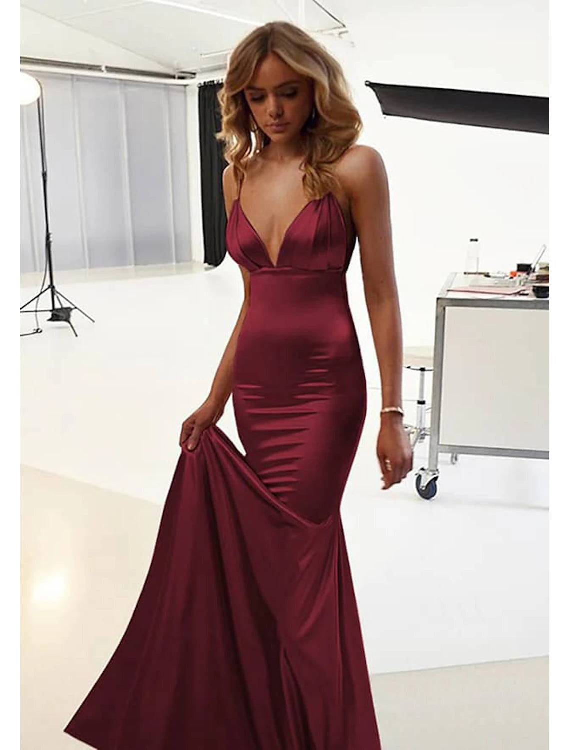 Mermaid / Trumpet Wedding Guest Dresses Sexy Dress Prom Black Tie Gala Floor Length Sleeveless Spaghetti Strap Cotton Backless with Ruched