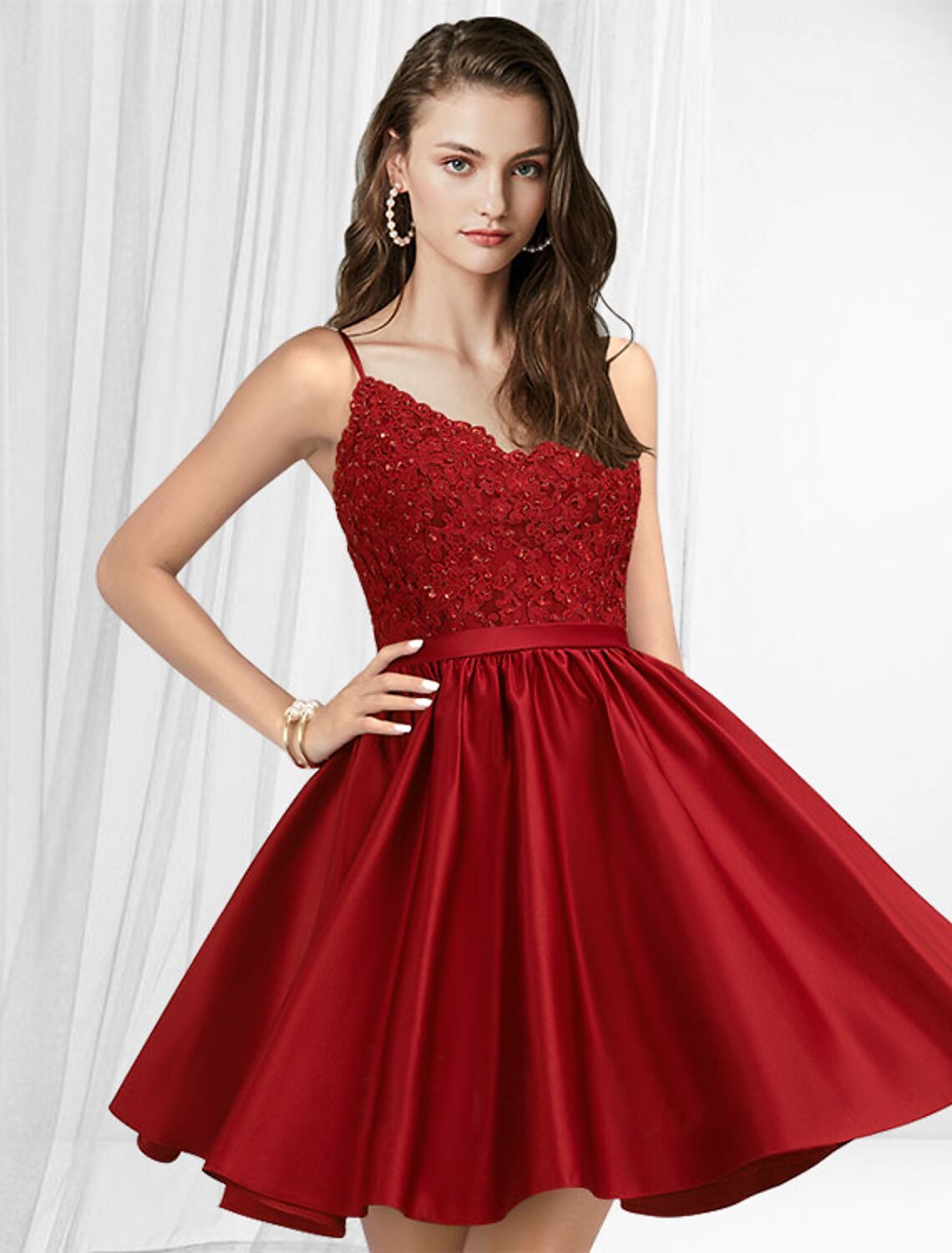 A-Line Prom Dresses Minimalist Dress Homecoming Party Wear Short / Mini Sleeveless Spaghetti Strap Satin with Pleats