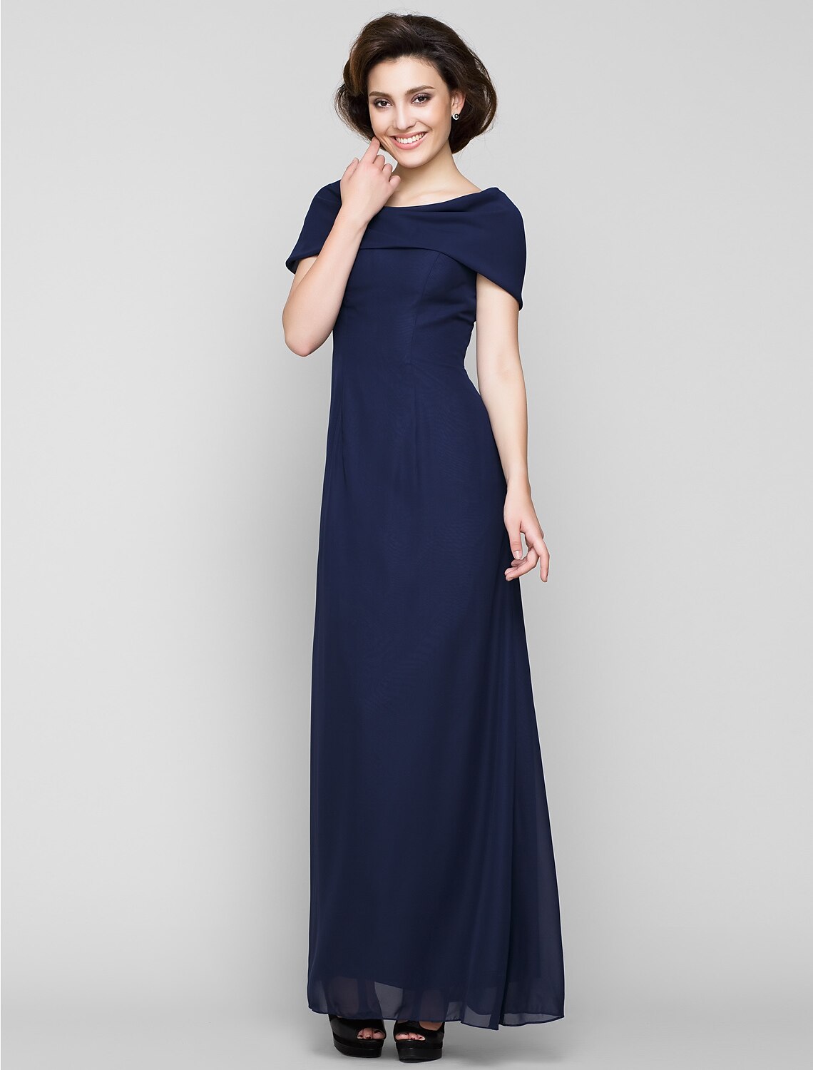 Sheath / Column Mother of the Bride Dress Elegant Scoop Neck Ankle Length Chiffon Short Sleeve No with Beading