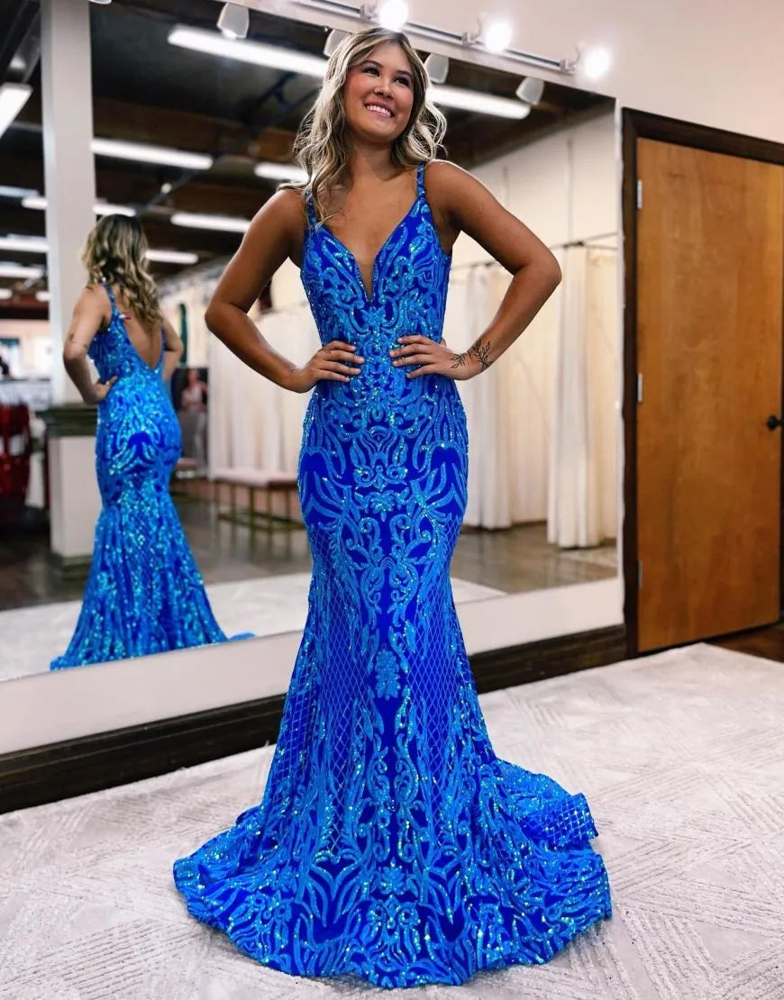 Mermaid V Neck Halter Prom Dresses Ball Gown