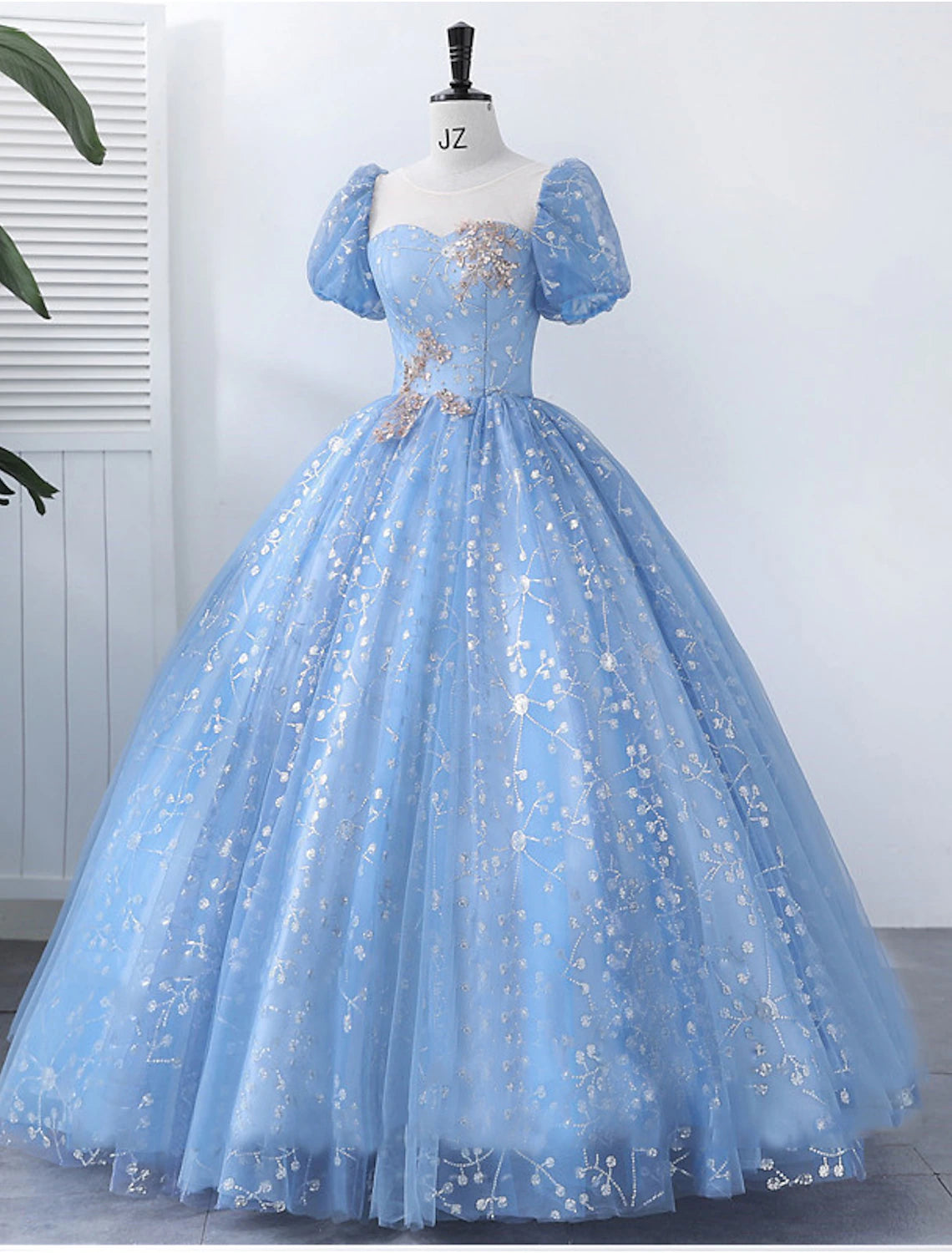 Ball Gown Quinceanera Dresses Princess Dress Performance Floor Length Short Sleeve Square Neck Polyester with Pearls Appliques