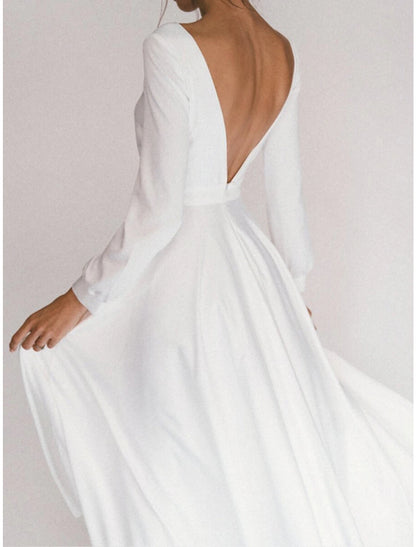 Bridal Shower Simple Wedding Dresses A-Line Square Neck Long Sleeve Ankle Length Chiffon Bridal Gowns With Pleats Summer Wedding Party