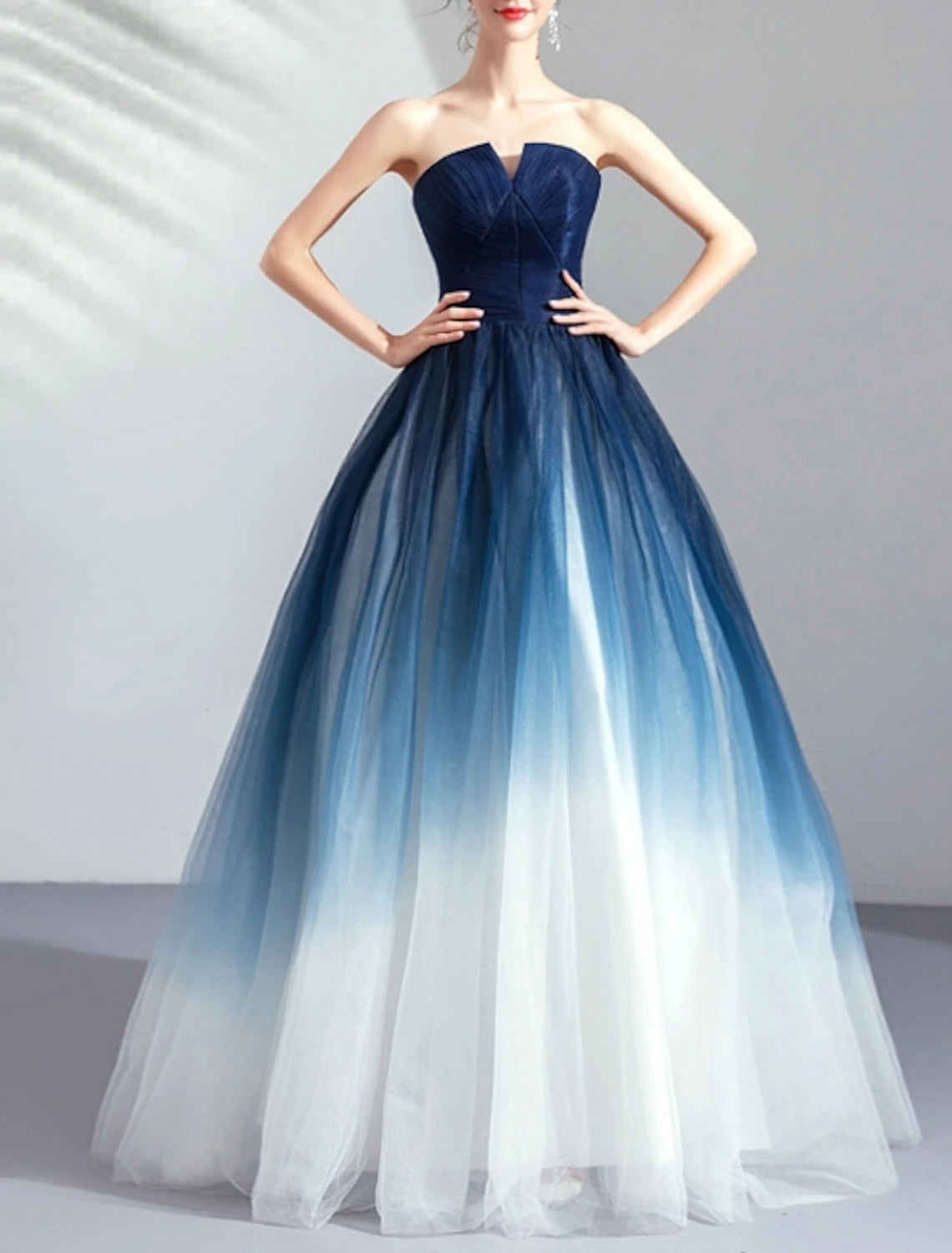 Ball Gown Color Block Prom Formal Evening Dress Strapless Sleeveless Floor Length Tulle with Pleats Ruched