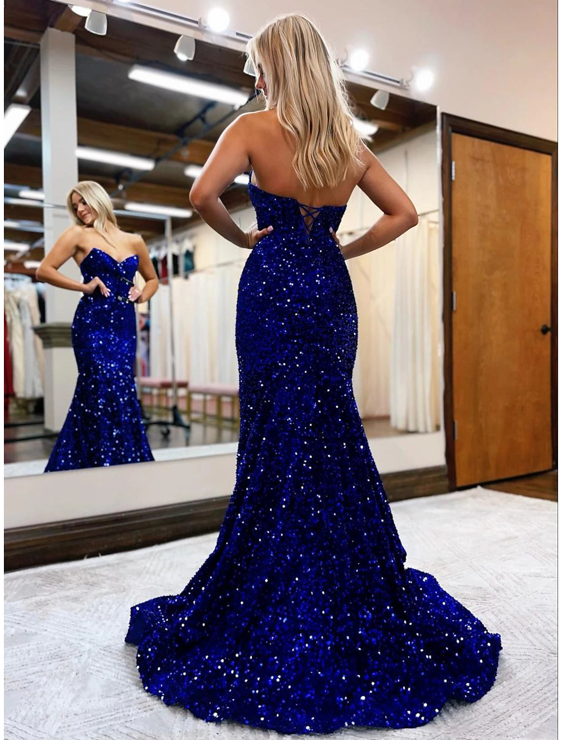 Mermaid / Trumpet Prom Dresses Sparkle & Shine Dress Formal Sweep / Brush Train Sleeveless Sweetheart Sequined Backless with Sequin