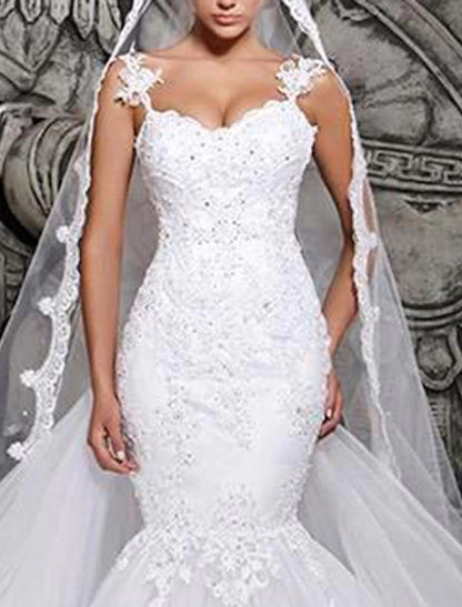 Engagement Open Back Formal Wedding Dresses Mermaid / Trumpet Sweetheart Cap Sleeve Court Train Lace Bridal Gowns