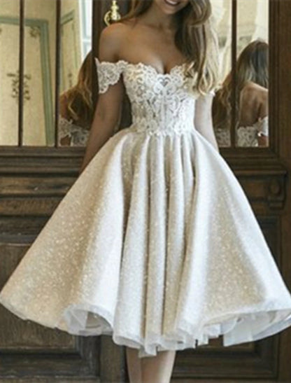 Hall Simple Wedding Dresses Mature Wedding Dresses A-Line Illusion Neck Half Sleeve Ankle Length Chiffon Bridal Gowns With Appliques Solid Color