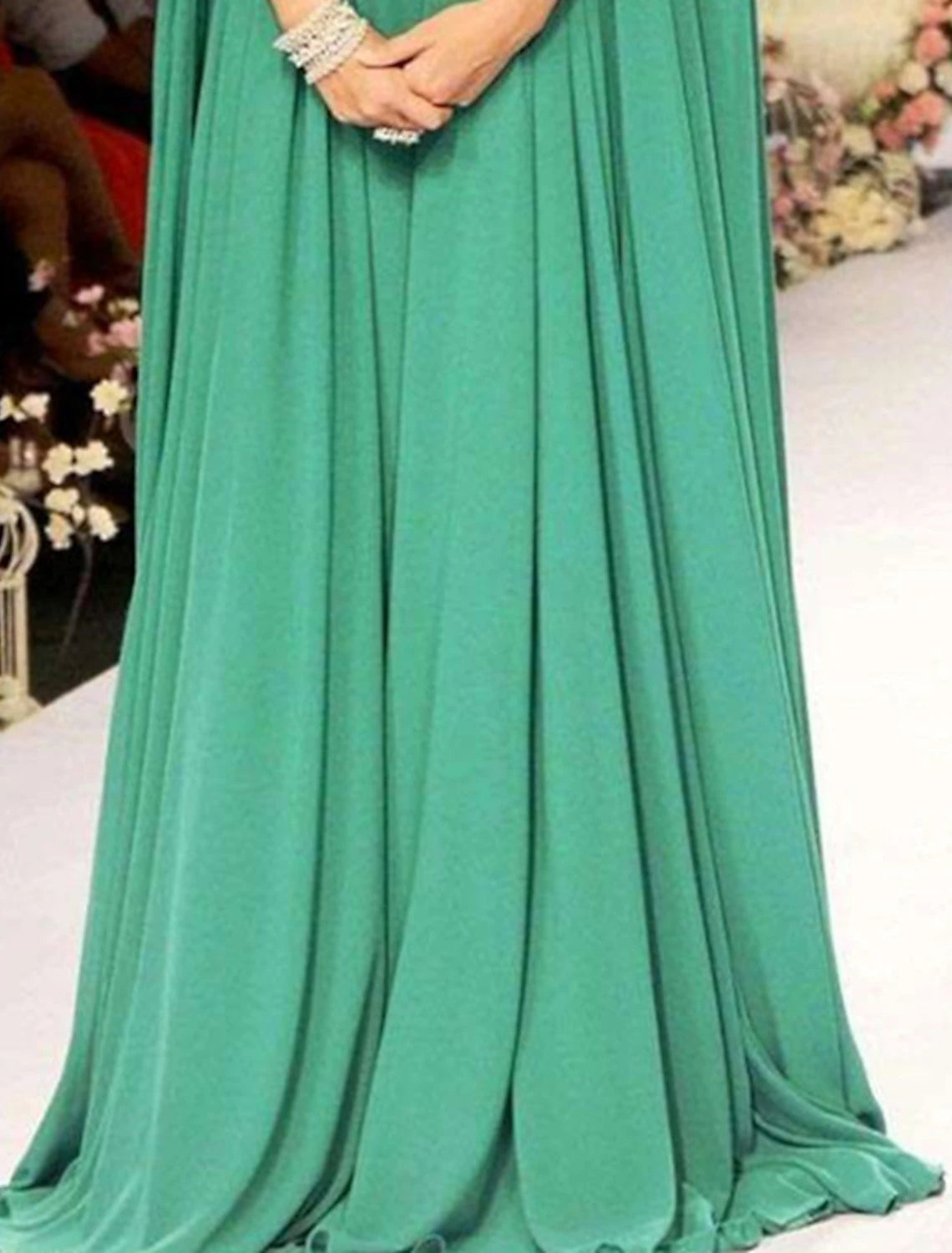 A-Line Evening Gown Elegant Dress Formal Wedding Guest Red Green Dress Floor Length Sleeveless High Neck Fall Wedding Guest Chiffon with Appliques Pure Color