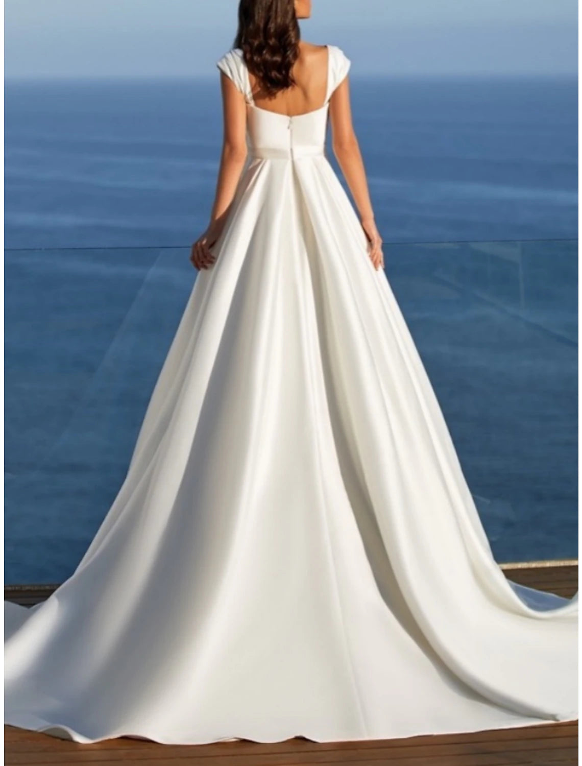 Beach Simple Wedding Dresses A-Line Sweetheart Cap Sleeve Court Train Satin Bridal Gowns With Pleats Split Front