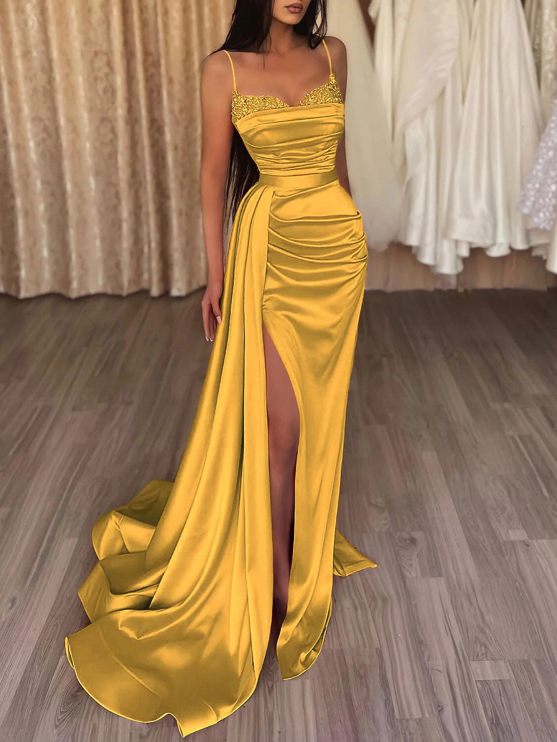 mermaid satin long prom dress