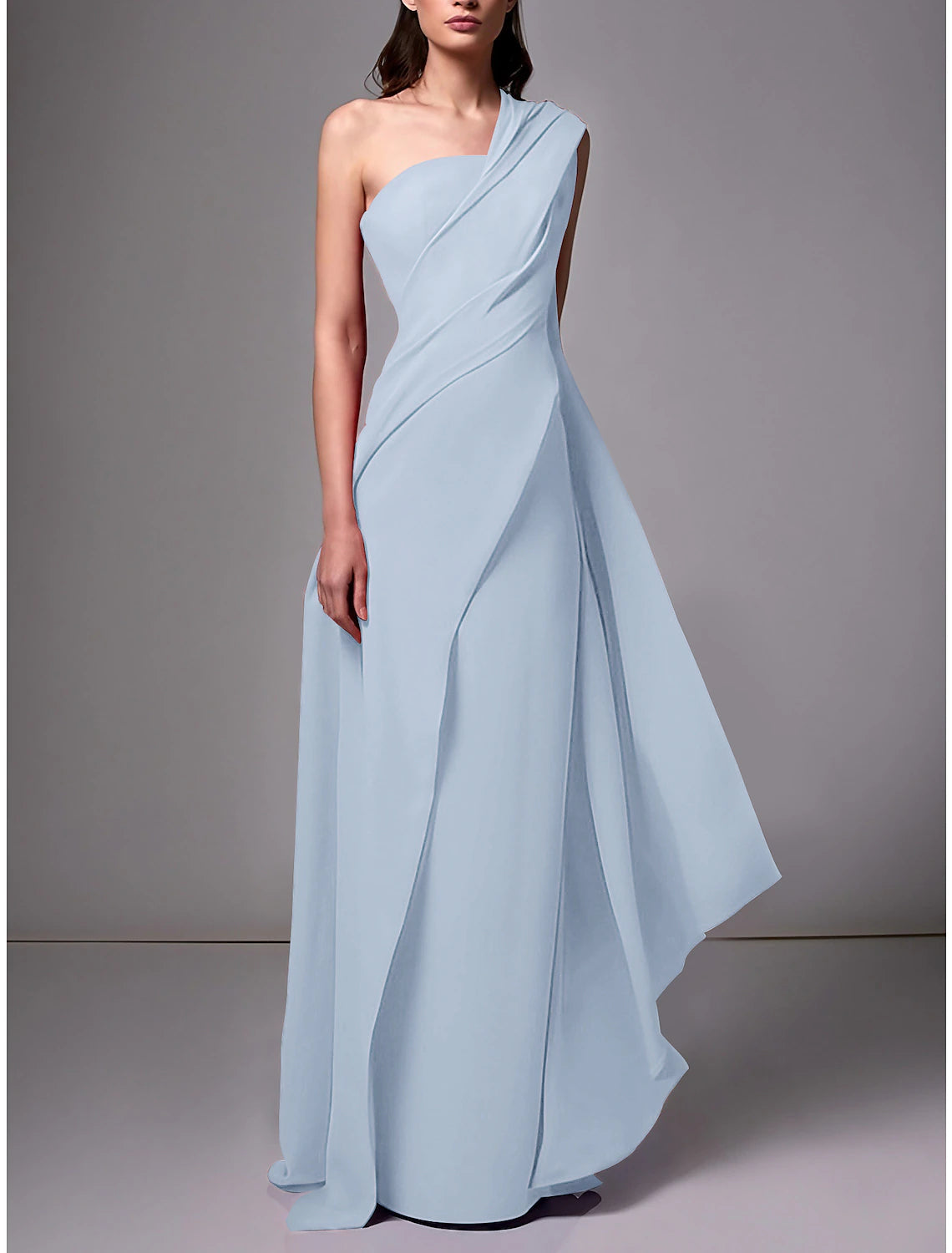 Sheath / Column Evening Gown Elegant Dress Formal Sweep / Brush Train Sleeveless One Shoulder Stretch Chiffon with Pleats Ruched