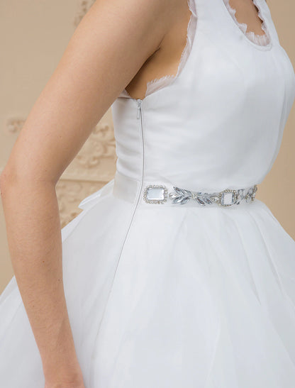 A-Line Scoop Neck Sweep / Brush Train Chiffon / Tulle Made-To-Measure Wedding Dresses with Appliques