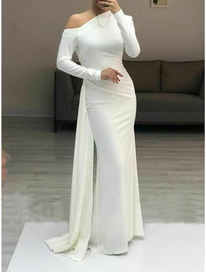 Sheath / Column Evening Gown Elegant Dress Formal Evening Floor Length Long Sleeve One Shoulder Fall Wedding Guest Stretch Fabric with Sleek Ruched