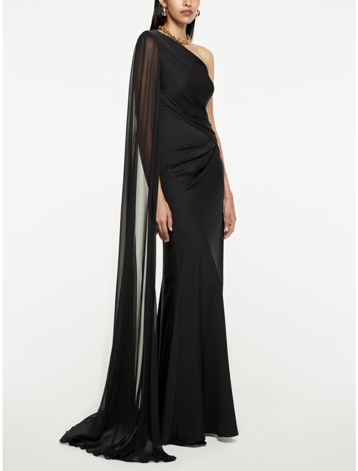 A-Line Evening Gown Elegant Dress Formal Sweep / Brush Train Sleeveless One Shoulder Imitation Silk with Pleats Ruched Slit