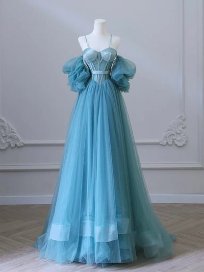 A-Line Sweetheart Neck Tulle Long Prom Dress