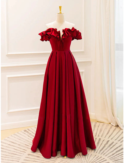 Ball Gown A-Line Evening Gown Empire Dress Prom Floor Length Sleeveless V Neck Jersey with Pleats Strappy