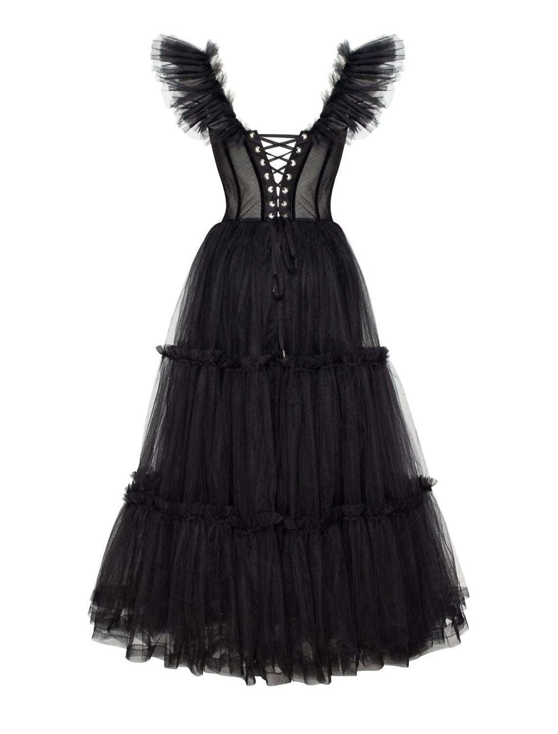 A-Line Prom Dresses Vintage Dress Masquerade Ankle Length Sleeveless Sweetheart Wednesday Addams Family Tulle Crisscross Back with Pleats Ruffles