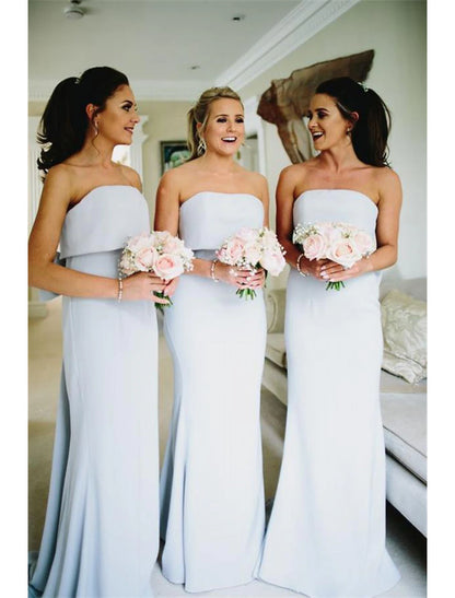 Mermaid / Trumpet Bridesmaid Dress Strapless Sleeveless Elegant Sweep / Brush Train Jersey with Bow(s) / Ruffles