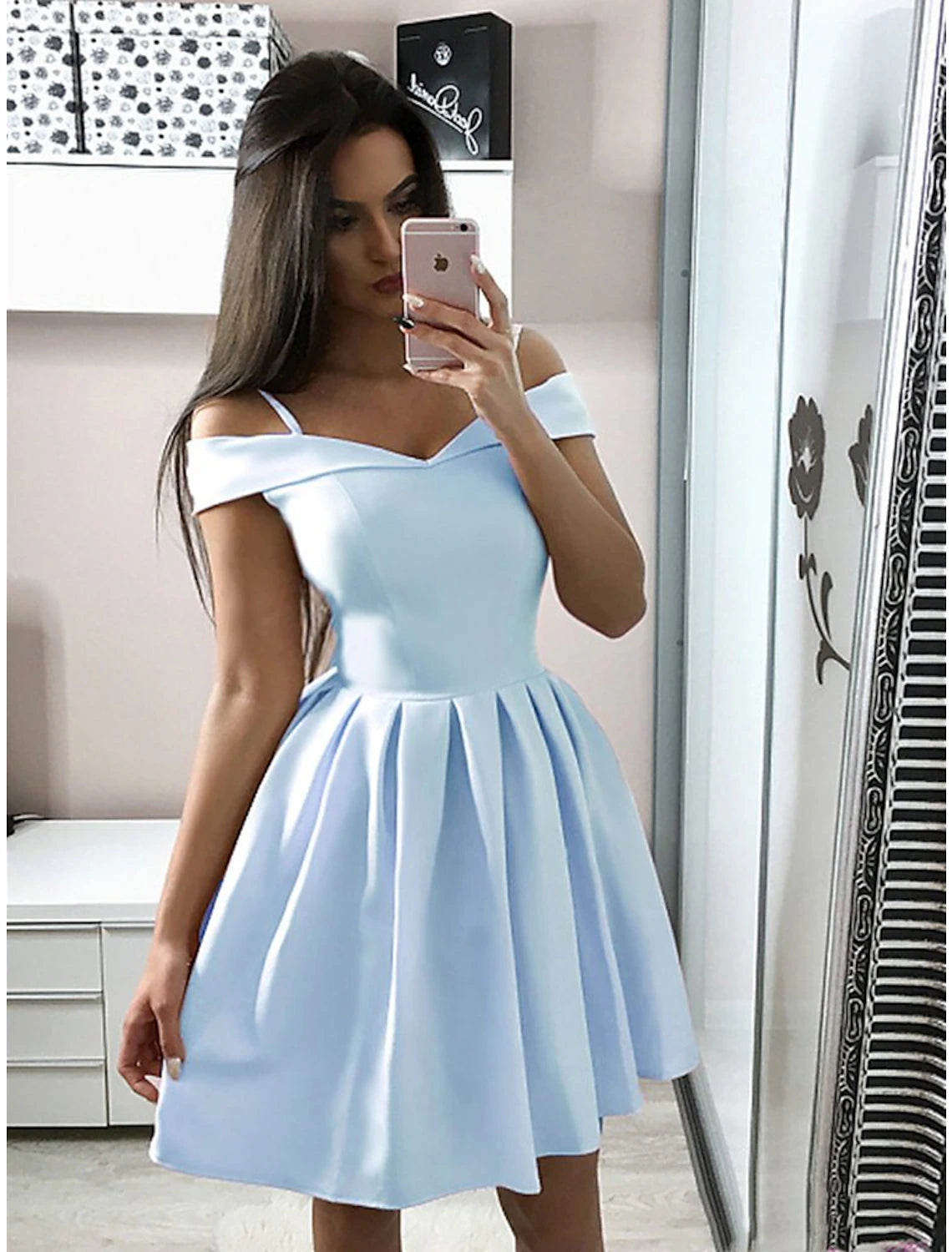 A-Line Cocktail Dresses Minimalist Dress Homecoming Party Wear Knee Length Sleeveless V Neck Pink Dress Stretch Fabric with Pleats