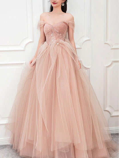 Tulle lace long prom dress