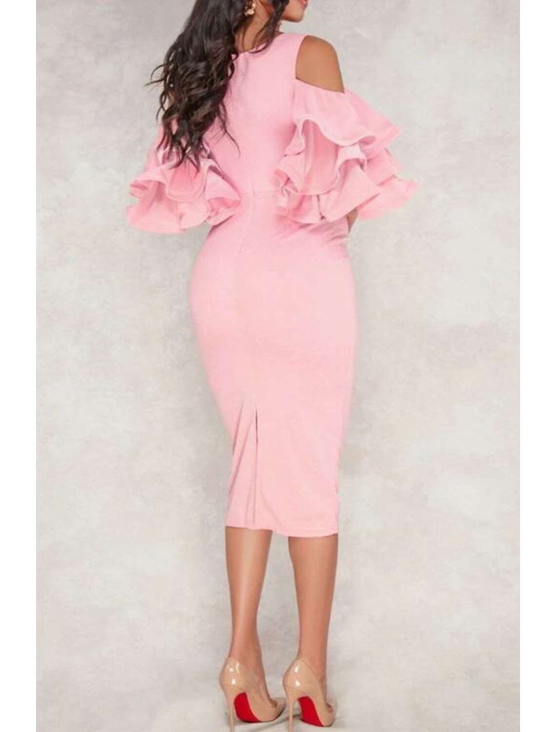 Sheath / Column Cocktail Dresses Sexy Dress Valentine's Day Wedding Guest Tea Length Half Sleeve V Neck Polyester with Ruffles