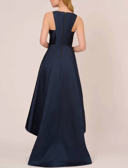 A-Line Evening Gown High Low Dress Wedding Wedding Guest Asymmetrical Sleeveless Boat Neck Taffeta with Pleats Pocket