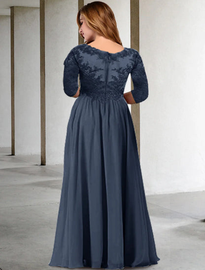 Two Piece A-Line Mother of the Bride Dresses Plus Size Hide Belly Curve Elegant Dress Formal Floor Length Half Sleeve V Neck Chiffon with Pleats Appliques