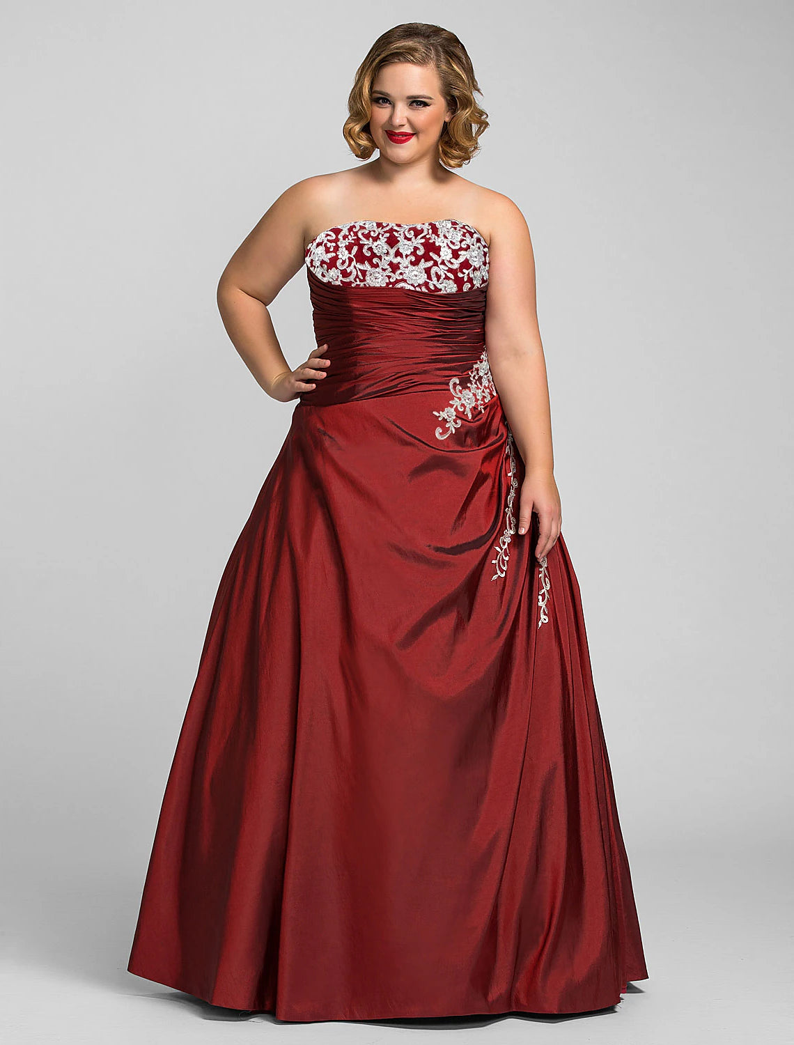 Ball Gown Plus Size Prom Formal Evening Dress Strapless Sleeveless Floor Length Taffeta with Beading Appliques