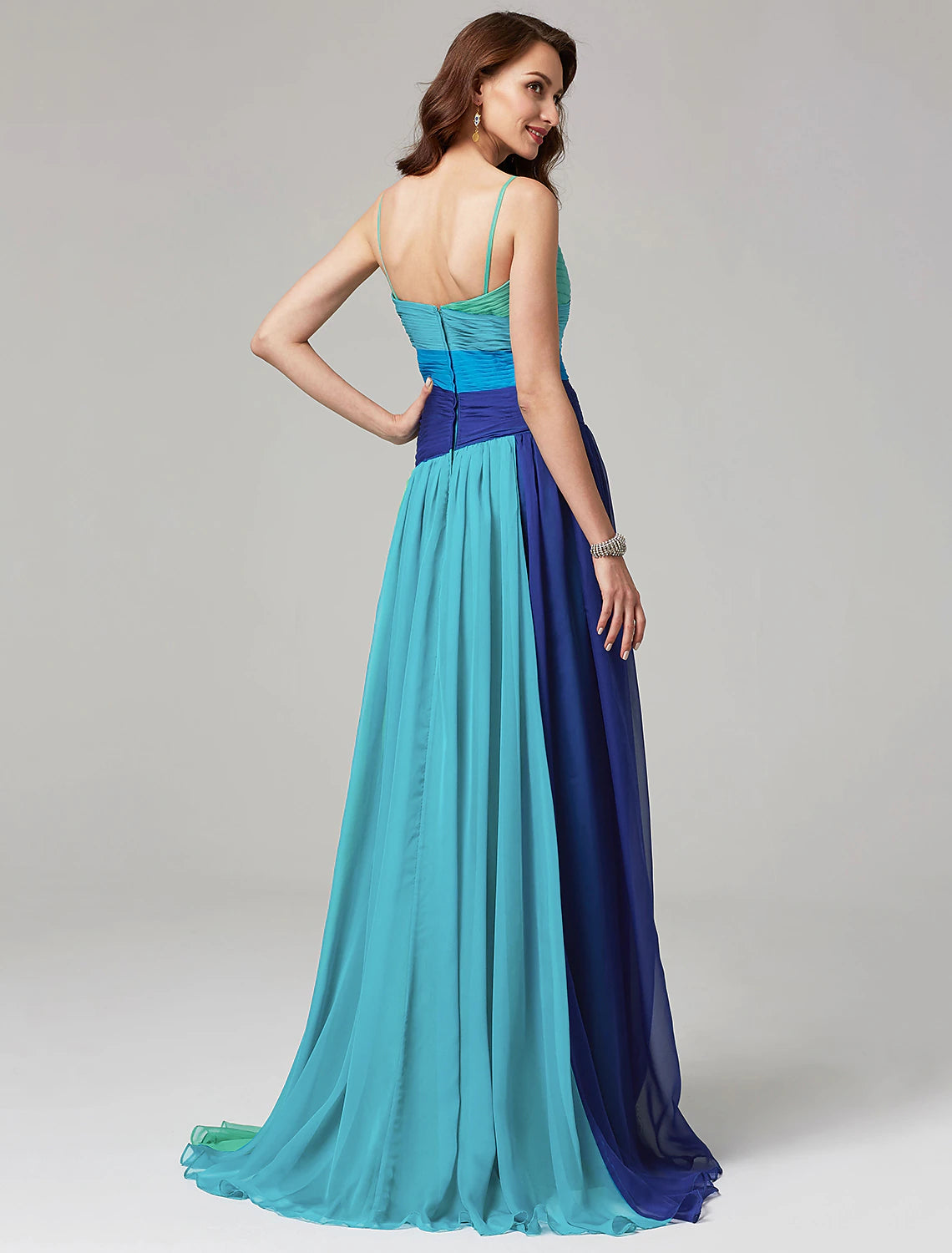 A-Line Color Block Dress Wedding Guest Formal Evening Sweep / Brush Train Sleeveless Sweetheart Chiffon Backless with Pleats Ruched Crystals