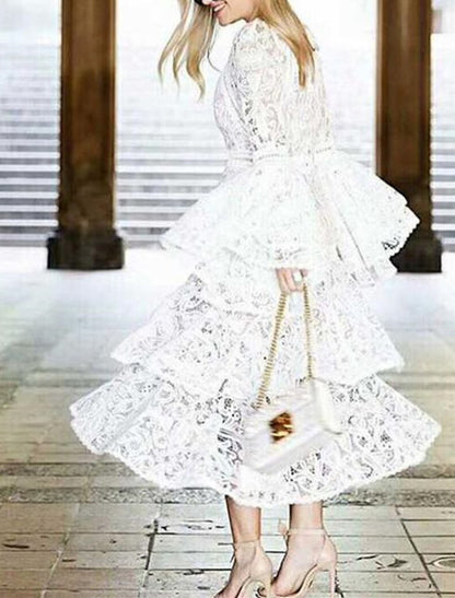 Reception Little White Dresses Boho Fall Wedding Dresses A-Line Jewel Neck Sleeveless Ankle Length Lace Bridal Gowns With Appliques Solid Color