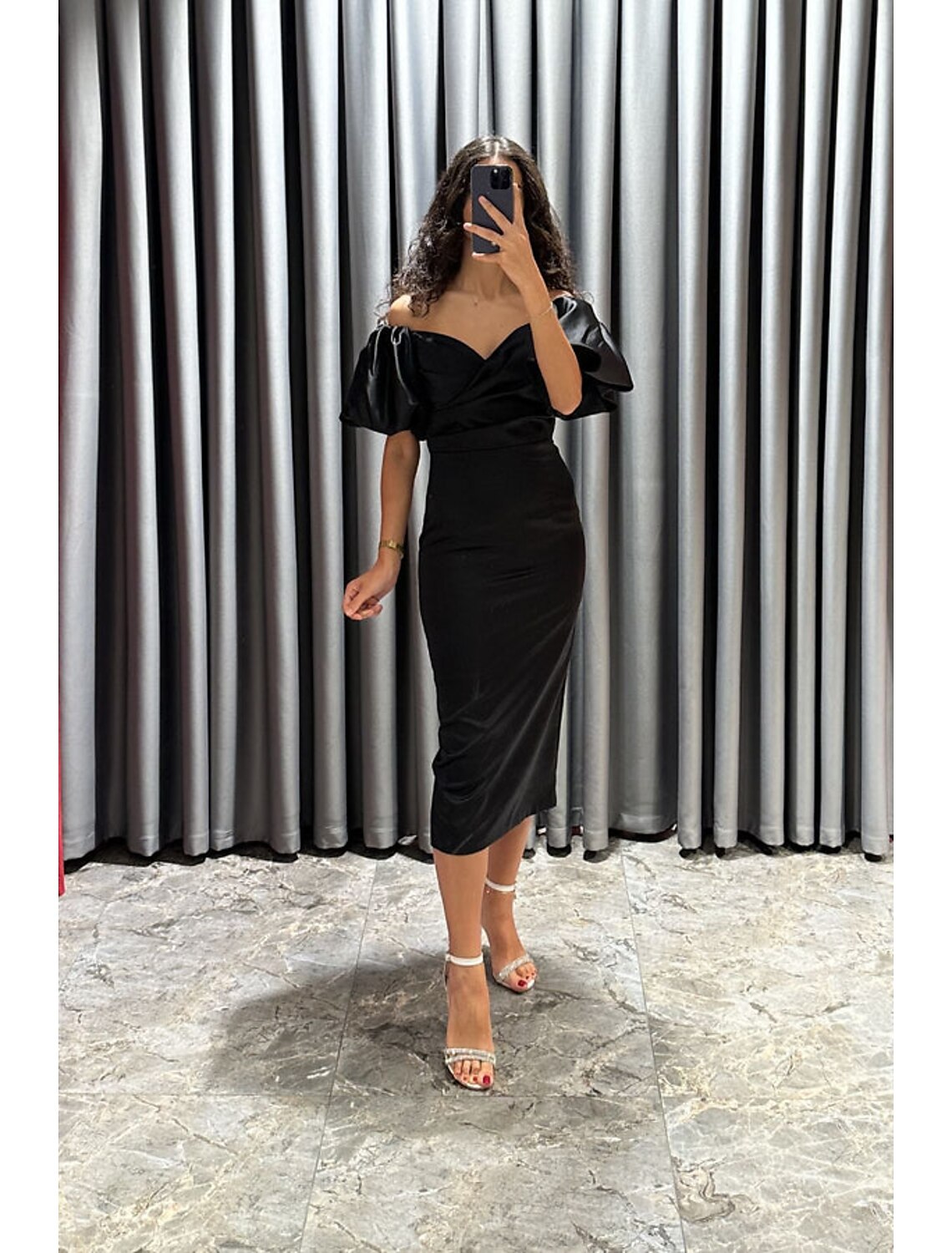 Sheath / Column Cocktail Dresses Party Dress Formal Fall Tea Length Short Sleeve Off Shoulder Satin with Ruched Slit