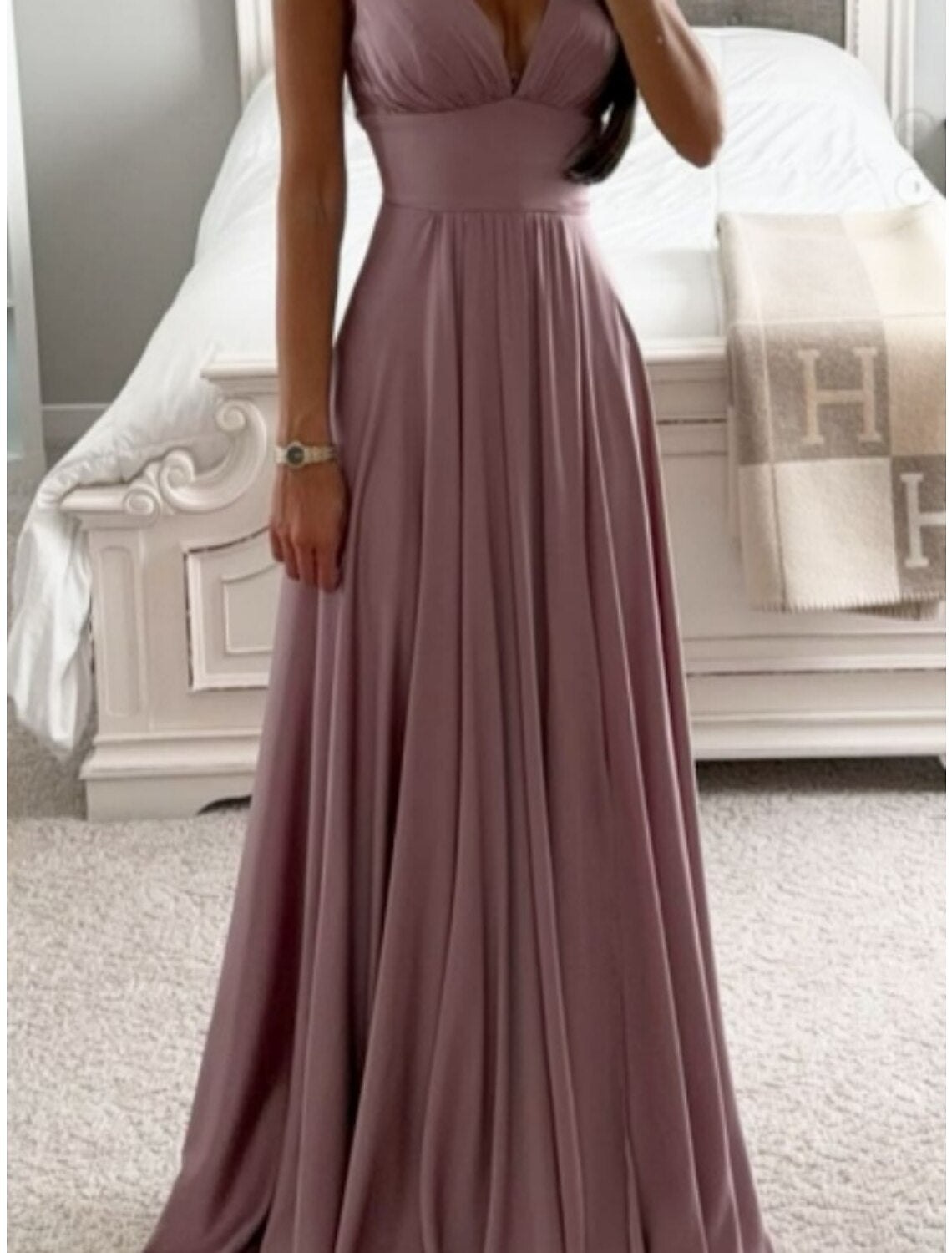 A-Line Bridesmaid Dress V Neck Sleeveless Elegant Sweep / Brush Train Chiffon with Ruching