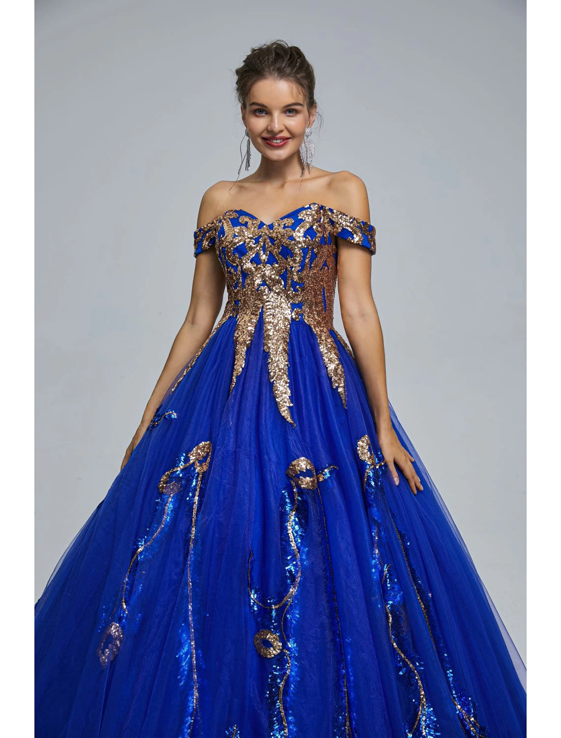 Ball Gown Prom Dresses Sparkle & Shine Dress Quinceanera Floor Length Sleeveless Off Shoulder Tulle with Sequin