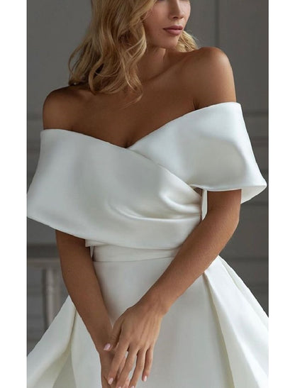 Beach Formal Wedding Dresses Mermaid / Trumpet Sweetheart Off Shoulder Sleeveless Sweep / Brush Train Satin Bridal Gowns With Solid Color