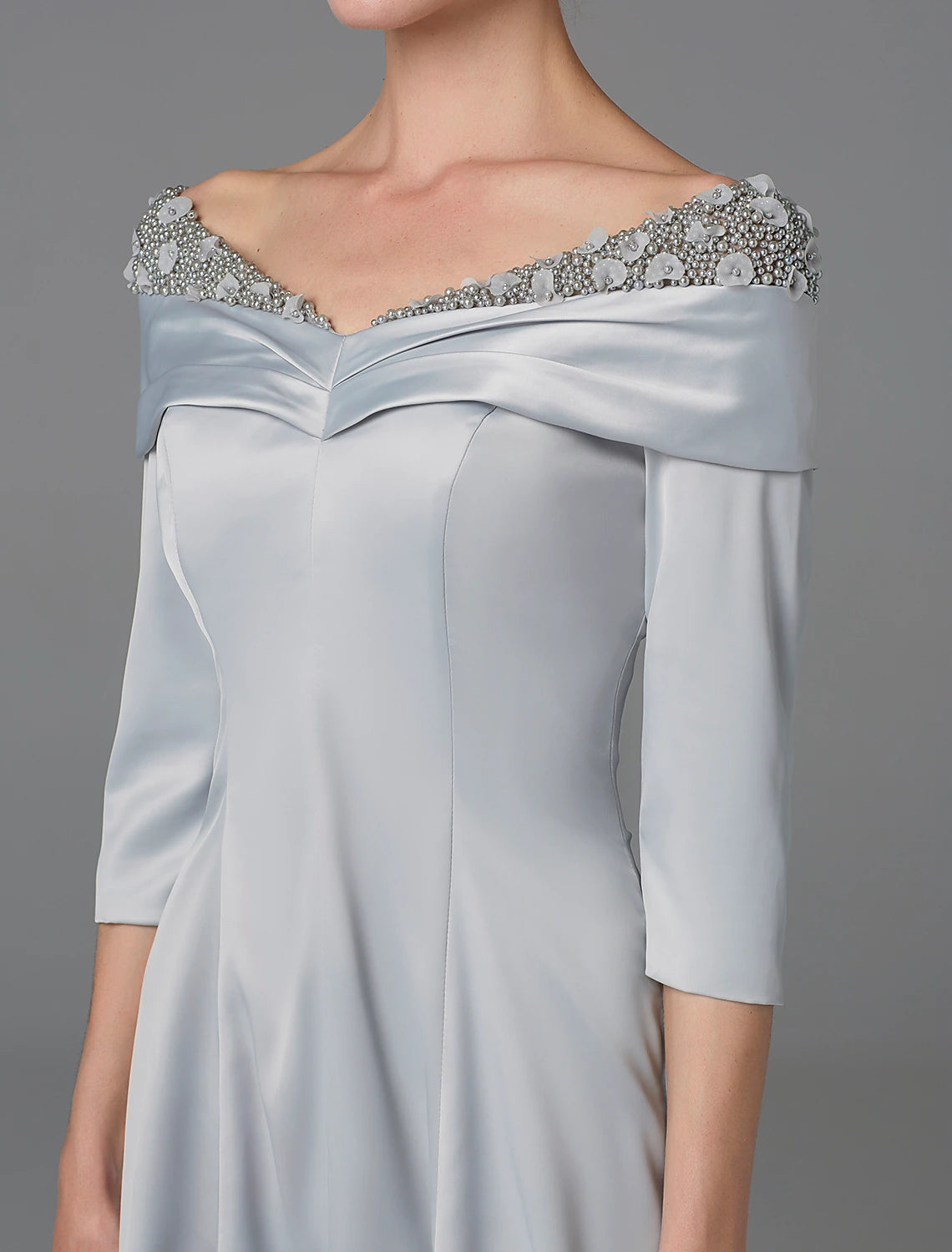 A-Line Mother of the Bride Dress Sparkle & Shine High Low Off Shoulder Asymmetrical Satin Half-Sleeve with Lace Crystals