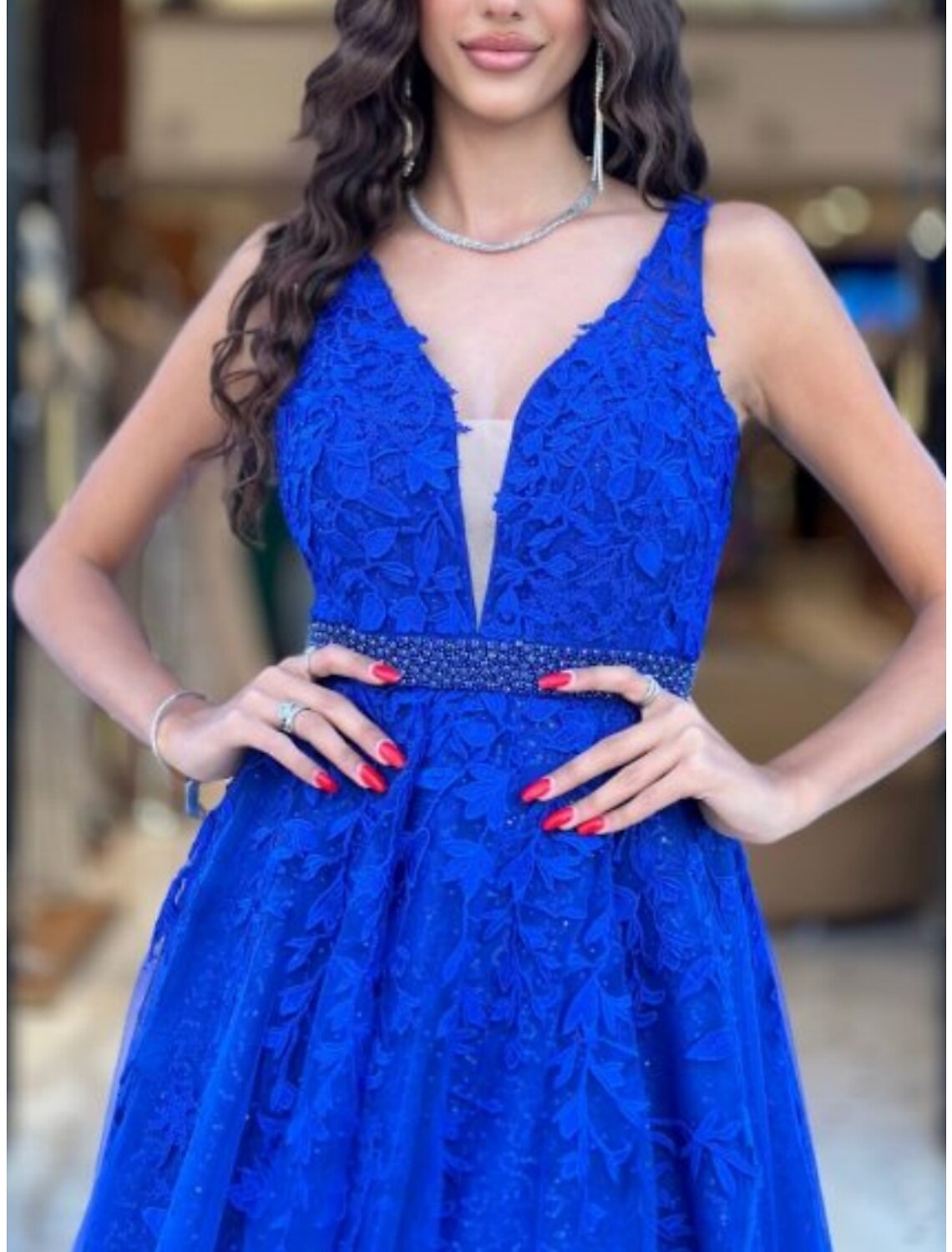 A-Line Prom Dresses Elegant Dress Formal Floor Length Sleeveless V Neck Tulle with Pleats Sequin Appliques