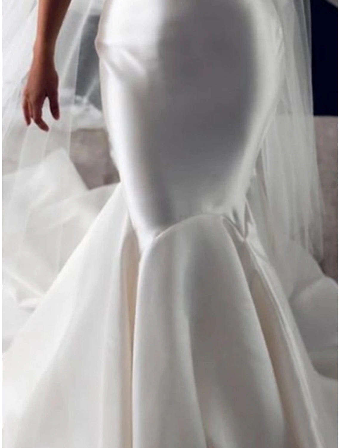 Formal Wedding Dresses Mermaid / Trumpet Off Shoulder Sleeveless Court Train Satin Bridal Gowns With Pleats